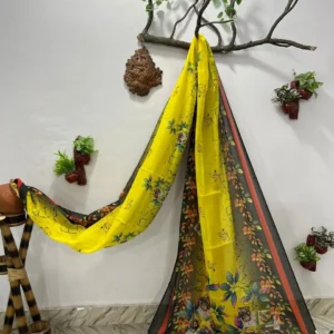 Yellow colour digital print sharee